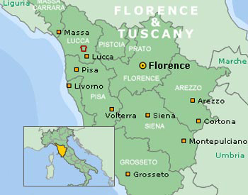 map of Florence and Tuscany area